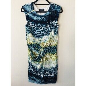 Guess Vintage Y2K Dress 8 Blue Edgy Animal Leopard Print Party Cocktail